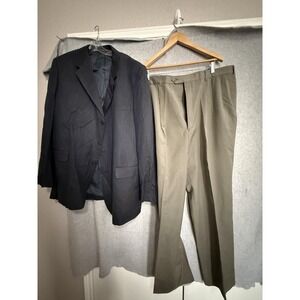 Adolfo Paul Fredrick Suit Mens 48L 44x35 Navy Silk Wool 2 Piece Jacket Pants